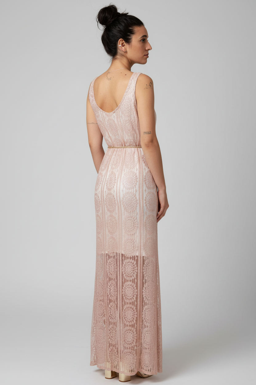 Vestido Encaje Rosé