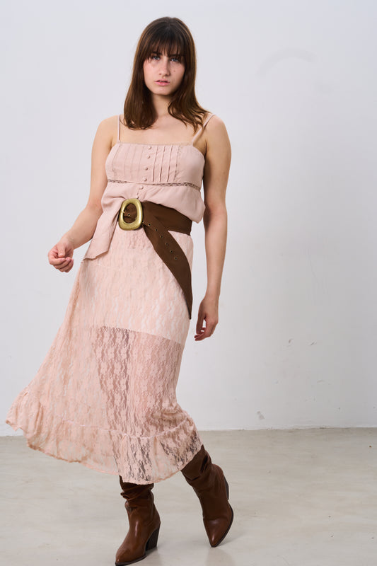 Falda de encaje con volado