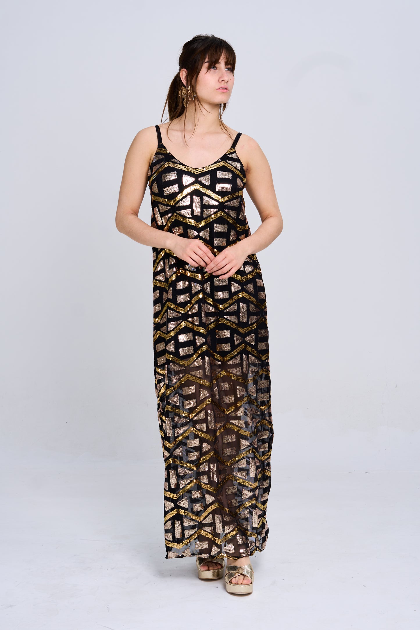 Vestido lentejuelas tiritas largo