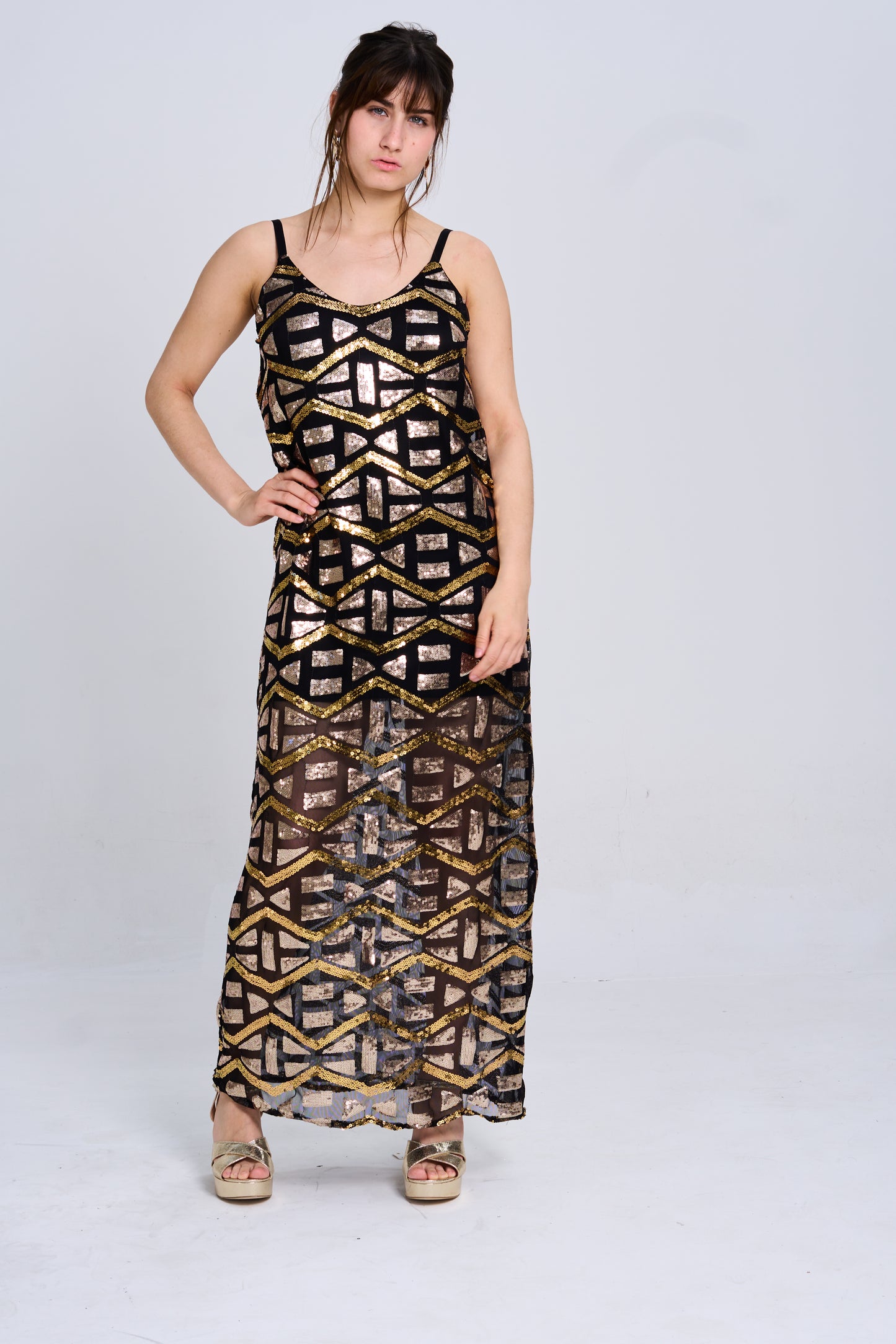 Vestido lentejuelas tiritas largo