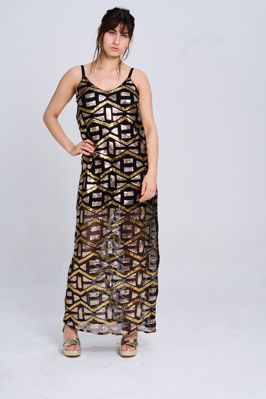 Vestido lentejuelas tiritas largo