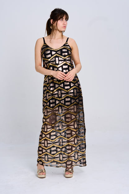 Vestido lentejuelas tiritas largo