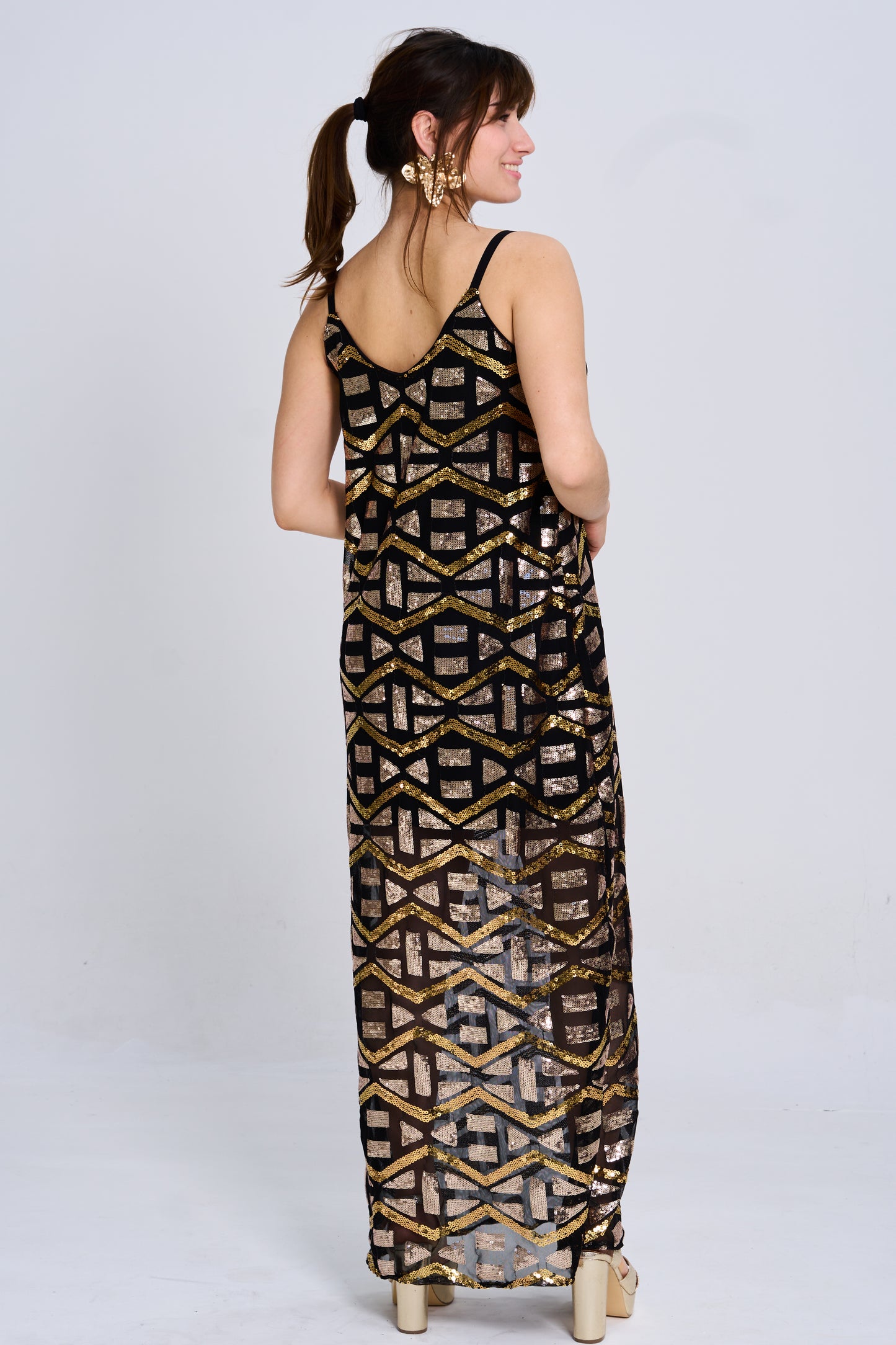 Vestido lentejuelas tiritas largo