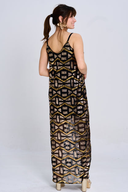 Vestido lentejuelas tiritas largo