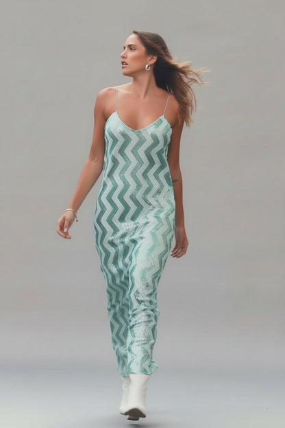 Vestido lentejuelas tiritas largo