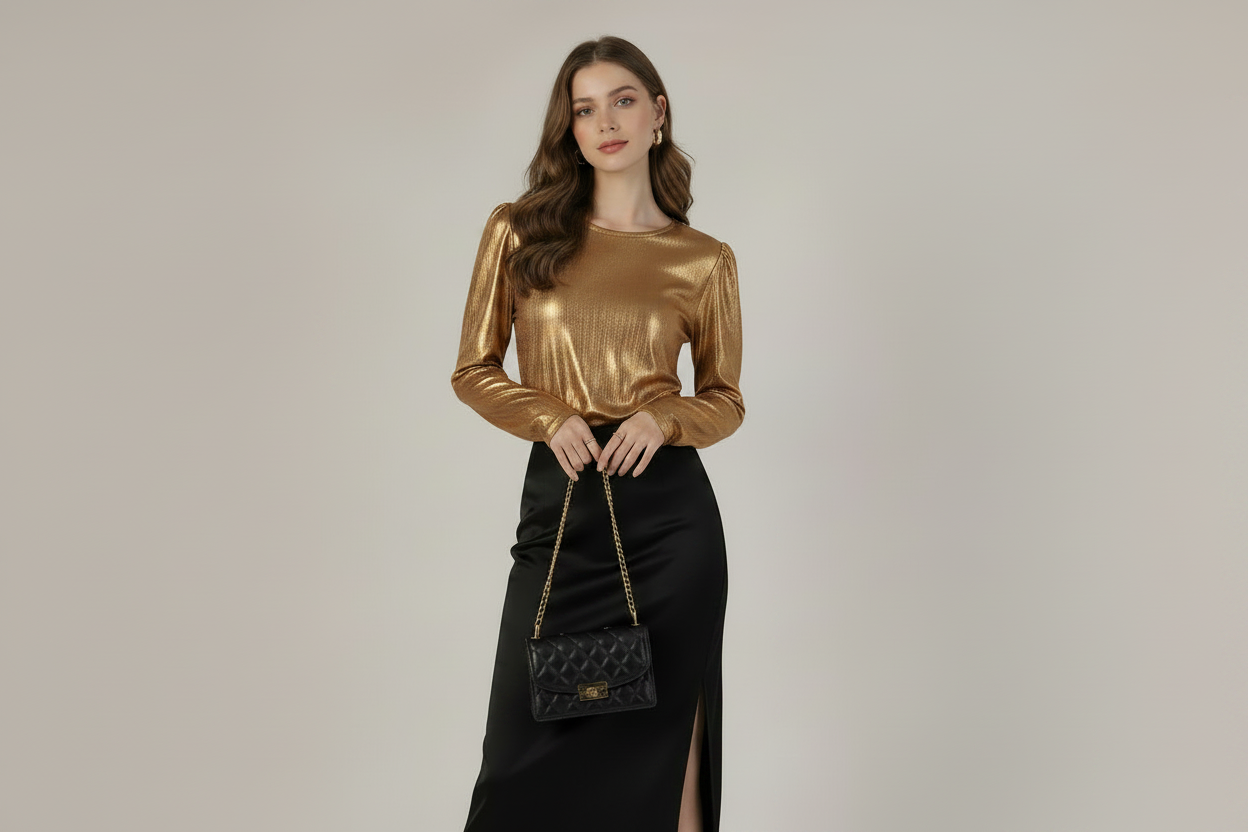 Remera LING dorado plisado